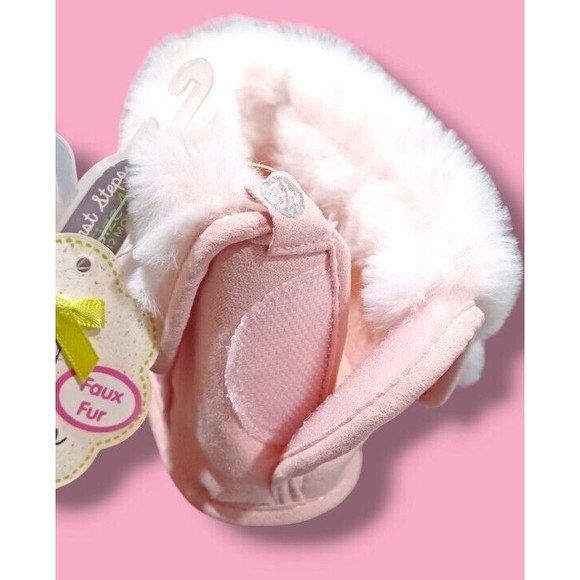 First Steps Sequin Toddler Size 4 Baby Girl Fluffy Faux Fur Shiny Slipper Boots - Picture 11 of 16